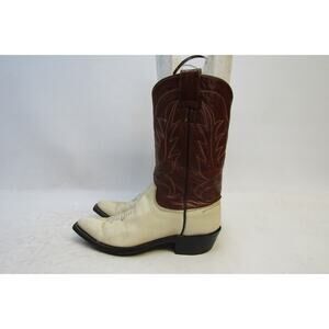 Justin Womens Size 6 B Brown Cream Leather Cowboy Western Pointed Toe Boots